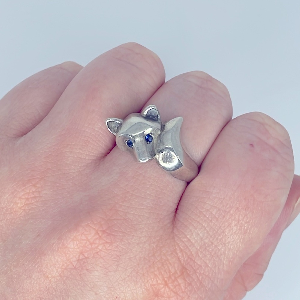 Dog/Fox Ring with Blue Sapphire Eyes Ring